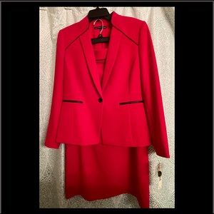 Ruby Red Preston & York 2 piece suit. Ruby Red with Faux Leather Trim